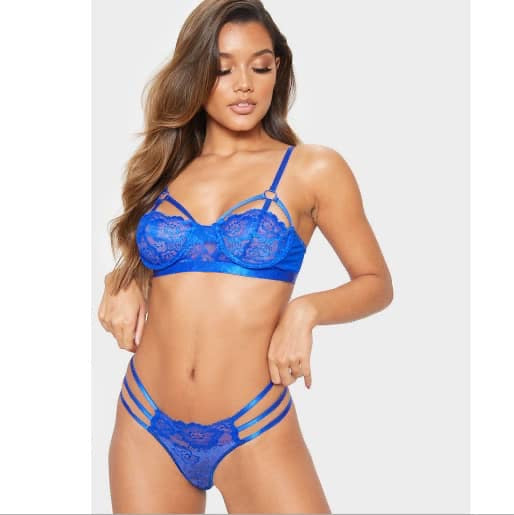 Keyla set blue lace 2 piece bikini lingerie with triple waist band